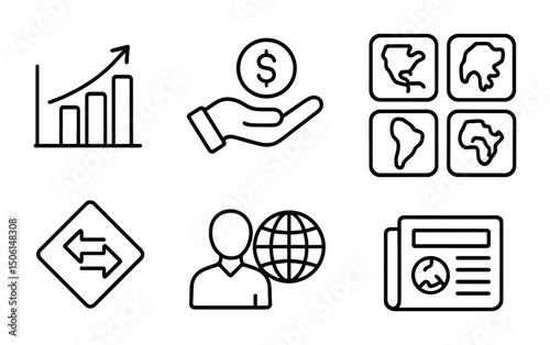Business and finance outline icons set – linear, corporate, economic symbols