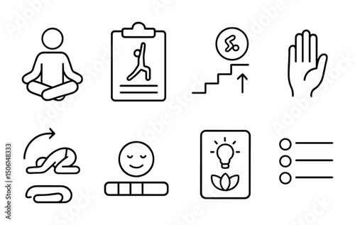 Wellness and meditation line icons set – outline, yoga, self-care symbols