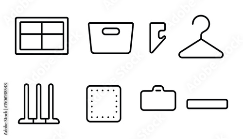 Storage and organization icons set - outline, container, sorting symbols