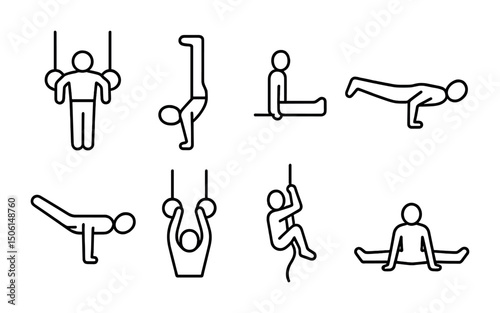Gymnastics and fitness line icons set – outline, workout, exercise symbols