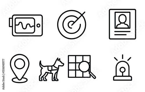 Surveillance and security line icons set – linear, outline, monitoring symbols