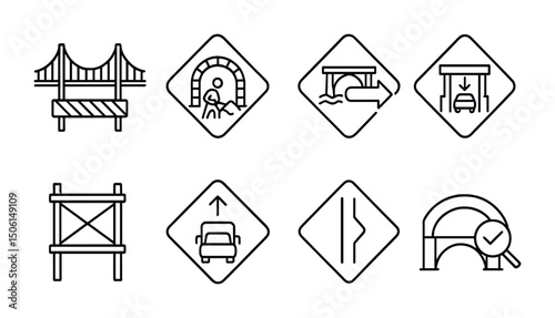 Infrastructure and construction line icons set – outline, engineering, building symbols