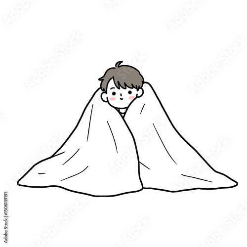 Teen hiding under a blanket with a playful expression
