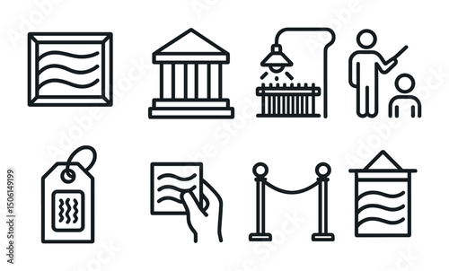 Art and museum line icons set – outline, gallery, cultural and exhibition symbols