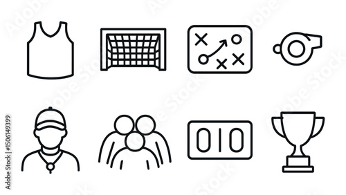 Sports and coaching linear icons set – outline, team, training symbols