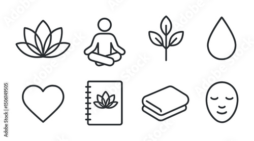 Meditation and relaxation line icons set – outline, wellness, calmness symbols