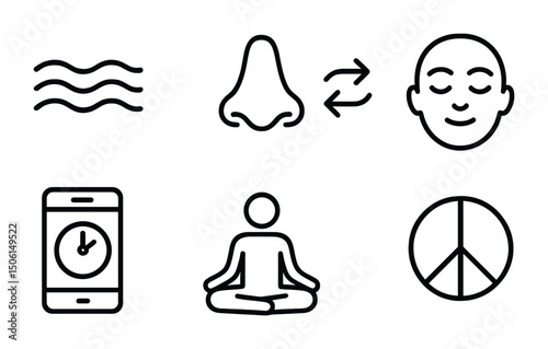 Meditation and mindfulness line icons set – outline, calm, relaxation symbols