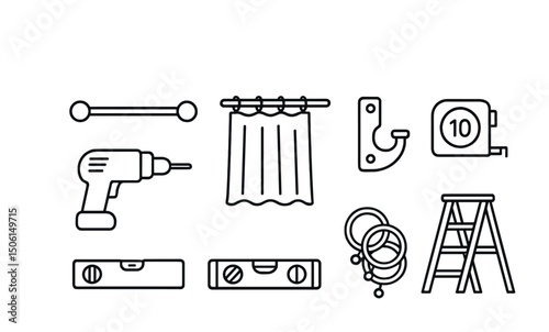 Home improvement outline icons set – diy, tools, renovation symbols