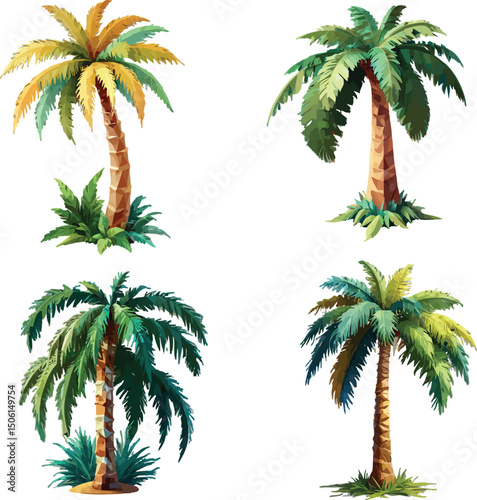 set of palm trees (vector illustration of a green tree)