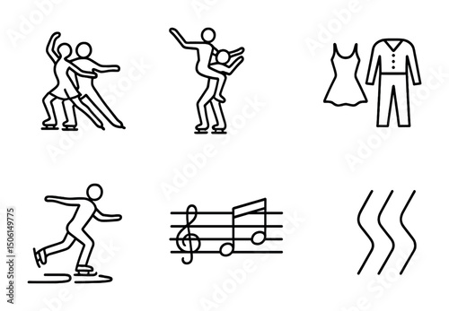 Ice skating outline icons set – linear, winter sports, skating symbols