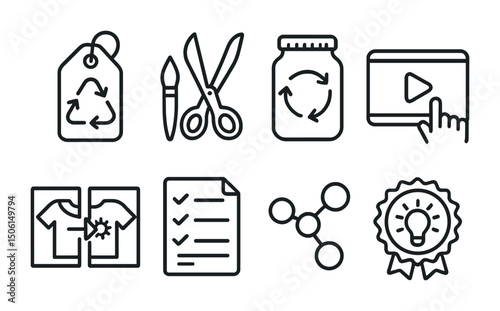 Recycling and sustainability outline icons set – eco, environment, green living symbols