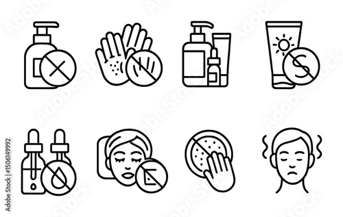 Skincare and hygiene outline icons set – minimal, line, beauty and health symbols