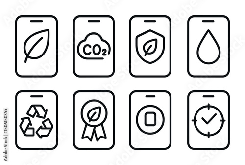Eco-friendly outline icons set – silhouette, sustainability, environmental conservation