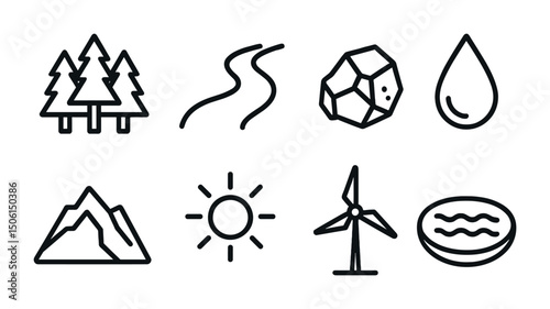 Environmental outline icons set – linear, nature, ecology and conservation symbols