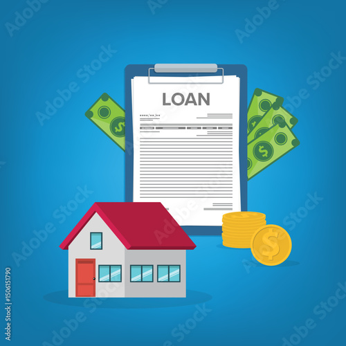 House bank credit. Finance management. Loan agreement. Mortgage money credit. Loan disbursement, quick loan service, easy credit.