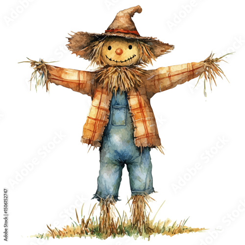 Field Scarecrow, watercolor vector, high quality, isolated on a white background.