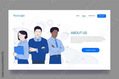 Group of diverse business people in formal attire standing together, flat graphic style, on a white abstract background. Concept of teamwork and company profile. Vector illustration