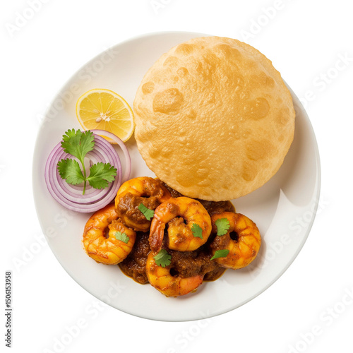 Prawn Puri Top View, Indian Puri