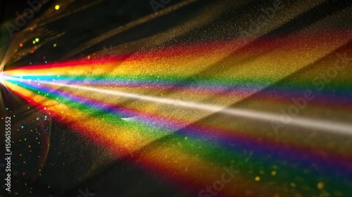 Colorful light beams create stunning rainbow effect, showcasing vibrant hues against dark background, evoking beauty in this mesmerizing display of light and color.