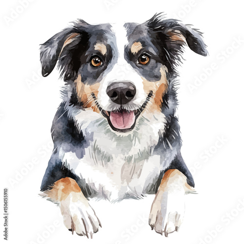 Farm Dog, watercolor illustration vector, high quality, isolated on a white background.
