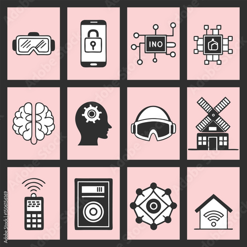 Flat Vector Icon Set – Artificial Intelligence, IoT, VR, and Innovation