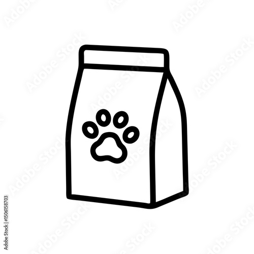 Pet food bag with paw print design in minimalist style, icon, vector  