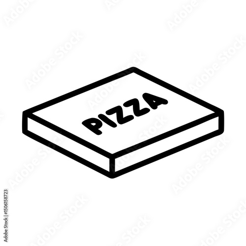 Pizza box with label in minimalist design, icon, vector  