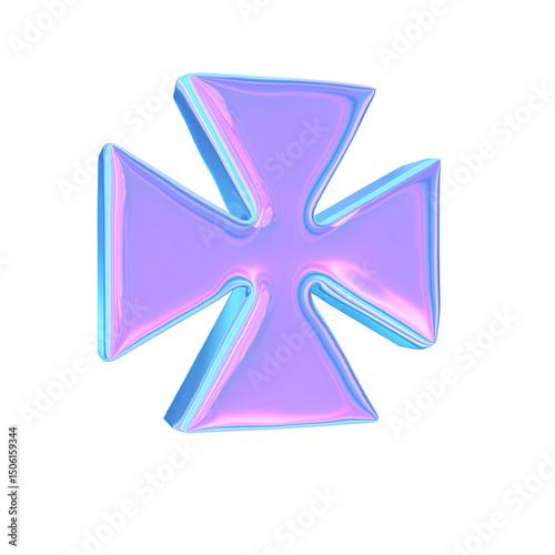 3d render of chrome shape y2k inspired cross