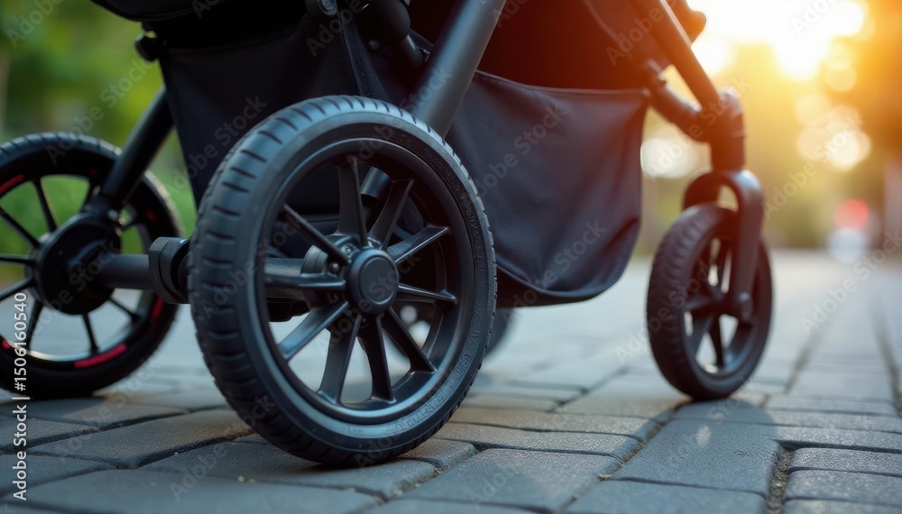 Fototapeta premium Close-up of stroller wheels forming a circular pattern, vector, rubber, surface
