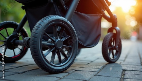 Close-up of stroller wheels forming a circular pattern, vector, rubber, surface