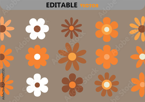 Retro floral pattern with orange brown and white flowers