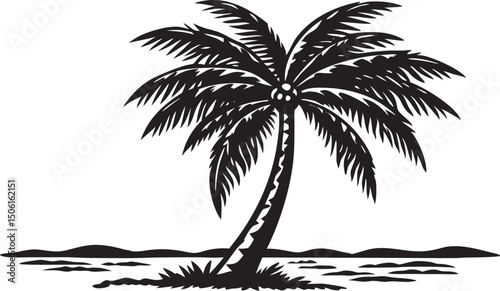 tropical coconut, palm tree silhouette vector on a white background