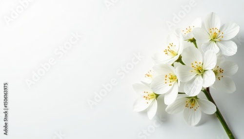 Delicate white flower blossoms against pure white backdrop, pure, image
