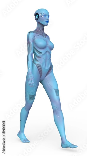 歩く女性サイボーグ　3DCGレンダリング