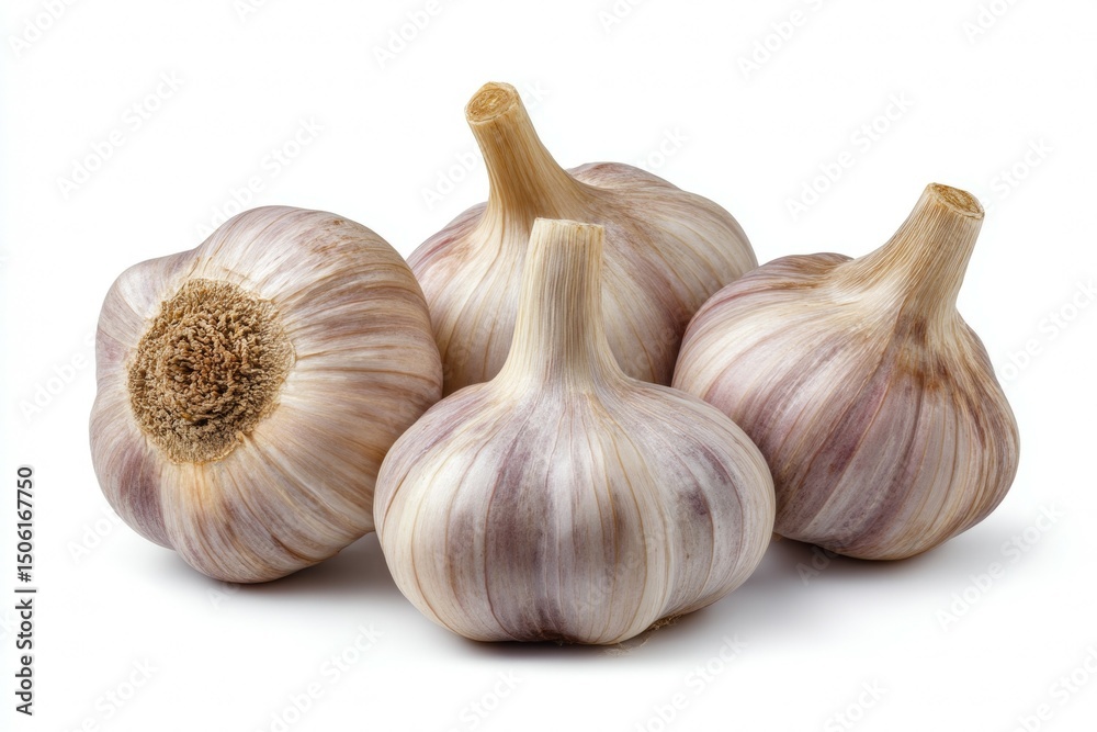 Fototapeta premium Fresh whole garlic bulbs on white background