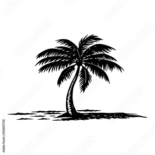 tropical coconut, palm tree silhouette vector on a white  or transparent PNG background