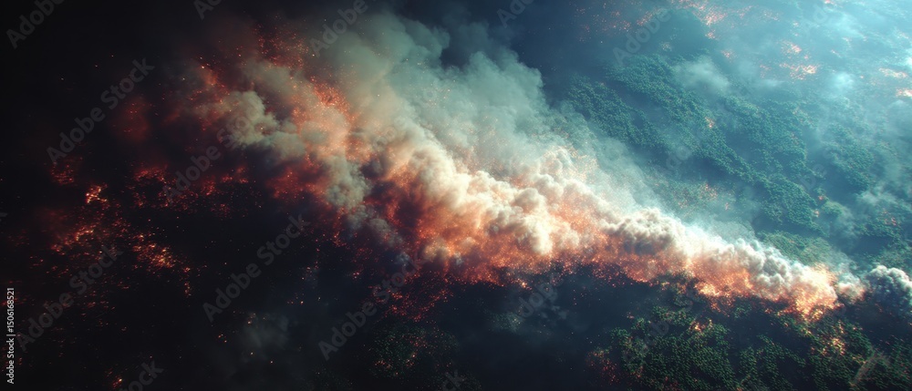 Fototapeta premium Global Warming Abstract cloud-like formations in vibrant colors against a dark background.