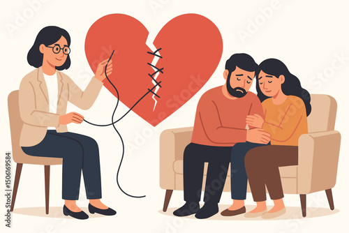 Professional couples therapist helping heal broken hearts and mend relationships through marriage counseling and emotional recovery therapy session