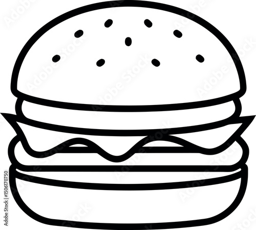 Cheeseburger outline vector on transparent background
