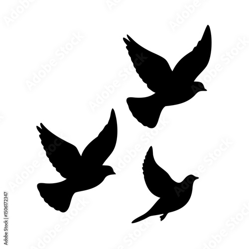 Three doves flying silhouette PNG


