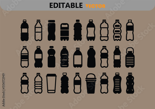 Collection of plastic bottle icons beverage container symbols