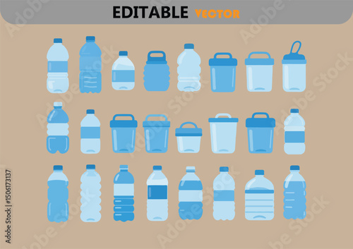 Collection of various plastic water bottles and containers