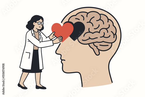 Female doctor providing heart-centered mental health care, healing brain emotional wellness through psychological therapy and medical treatment