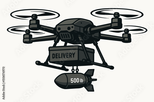 Professional quadcopter drone with heavy payload delivery system vector illustration for logistics technology and automated aerial transport service