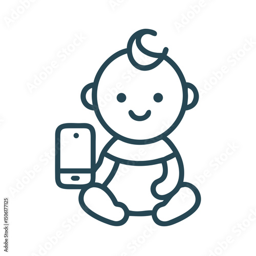 Baby boy holding smartphone with Wi-Fi signal on minimalistic white background for children's telecom products