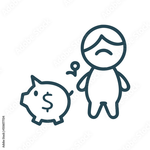 Child with broken piggy bank showing sadness on minimalistic white background for children's telecom products