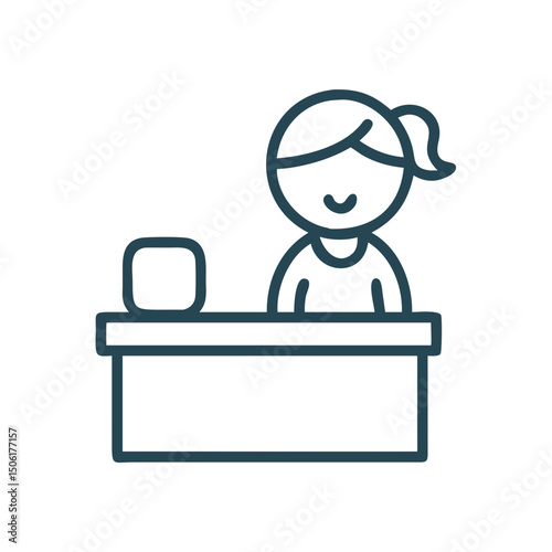 Girl baby at bank counter in vector style for kids banking products