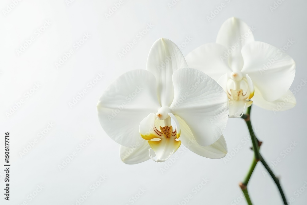 Obraz premium Delicate white orchid blossom against pure white backdrop, brightness, clean