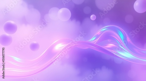 Abstract Iridescent Wave and Spheres on Pastel Background