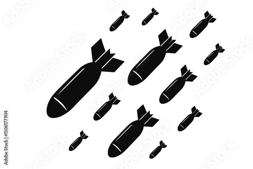 Military missile and bomb silhouettes vector pattern black weapons ordnance projectiles warfare defense security conflict background illustration